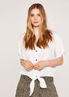 Button Tie Front Top, White, large
