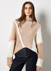 Colour Block Cable Chunky Knit Jumper, Brown, large