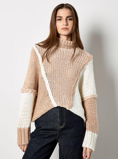 Colour Block Cable Chunky Knit Jumper