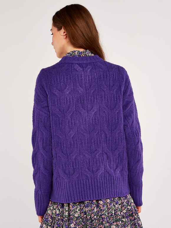 Cable Knit Jumper, Purple, large