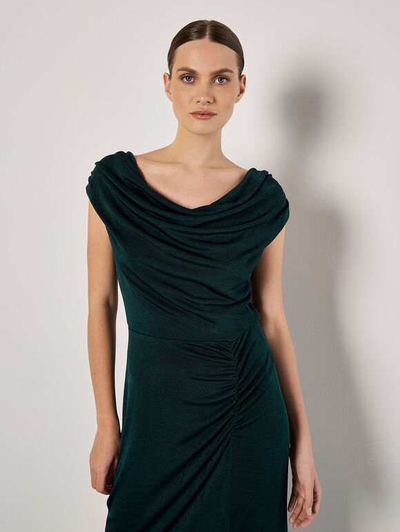 Sheen Jersey Ruched Maxi Dress, Green, large