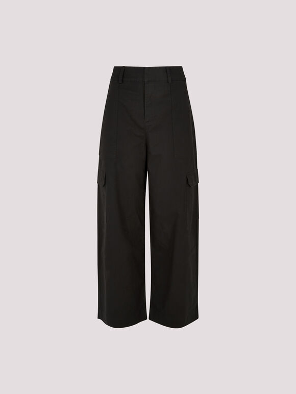 Wide Leg Cotton Cargo Trousers, Black, large