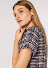 Woven Tweed Shift Dress, Burgundy, large