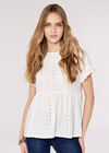 Peplum Hem Pointelle Top, Cream, large