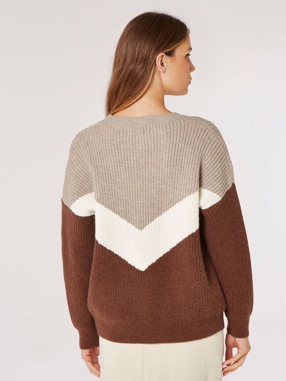 Chunky Chevron Block Jumper, Cream, large