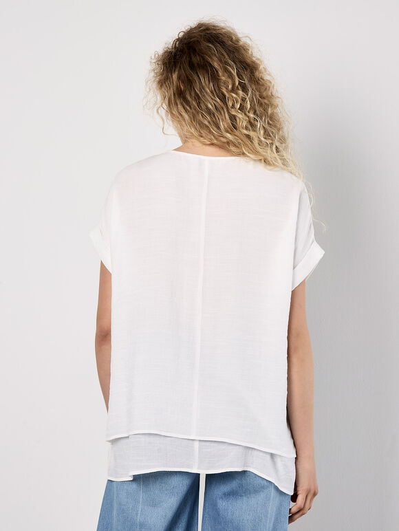 Coconut Button Layered Top, Cream, large
