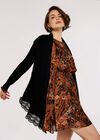 Waterfall Crochet Trim Ribbed Cardigan, Black, large