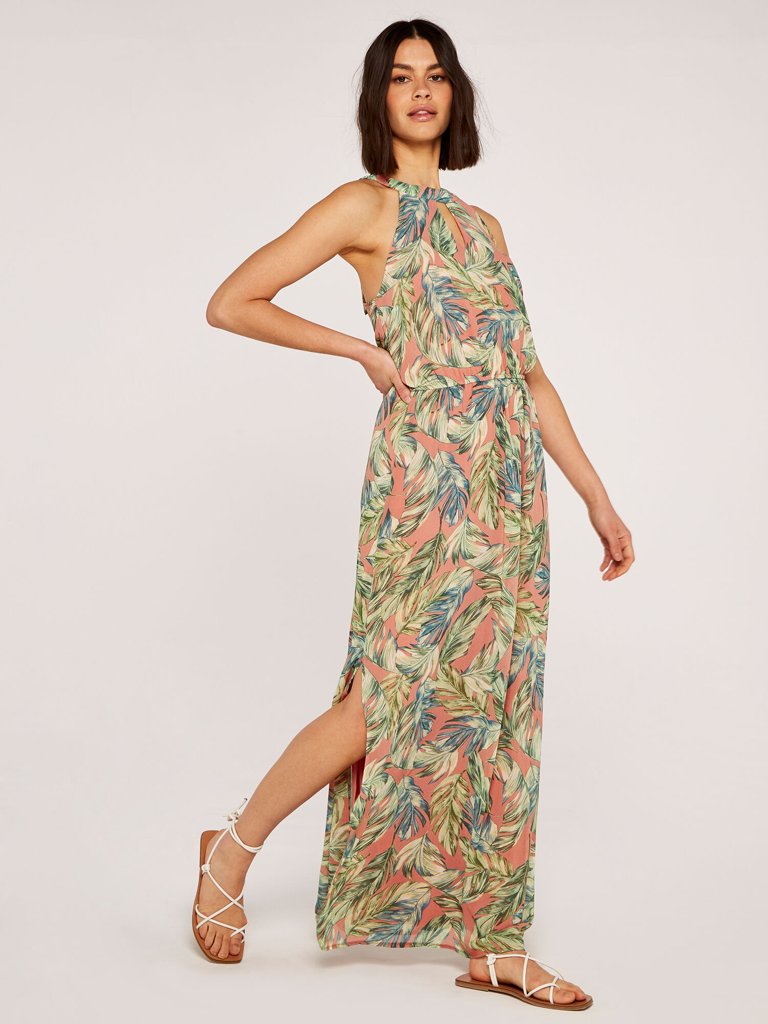 Tropical halter discount maxi dress
