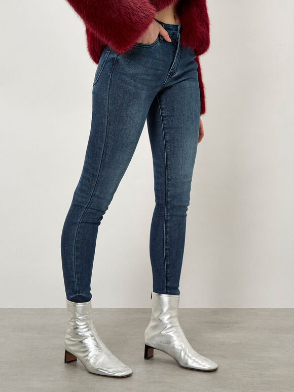 Sienna Glitter Sparkle Skinny Jeans, Navy, large
