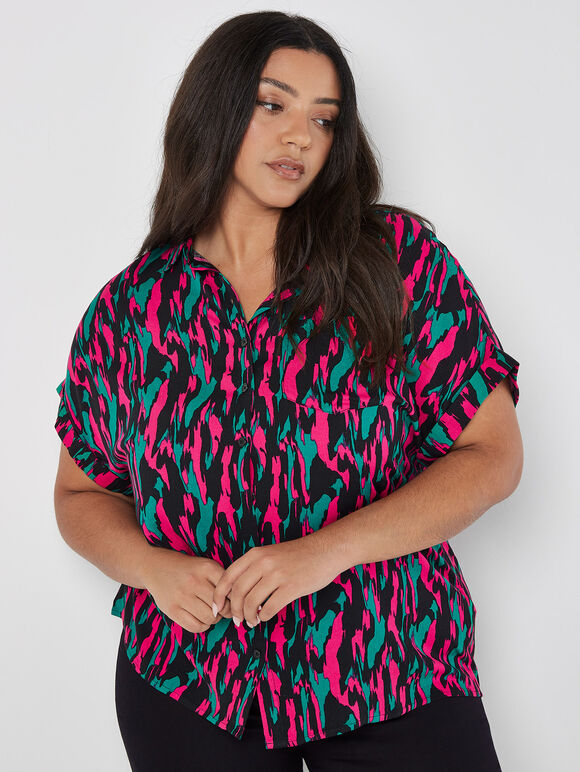 Curve Brushstroke Camo Blouse, Black, large