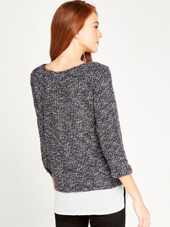 Navy Multi Fleck Chiffon Underlay Top, Navy, large