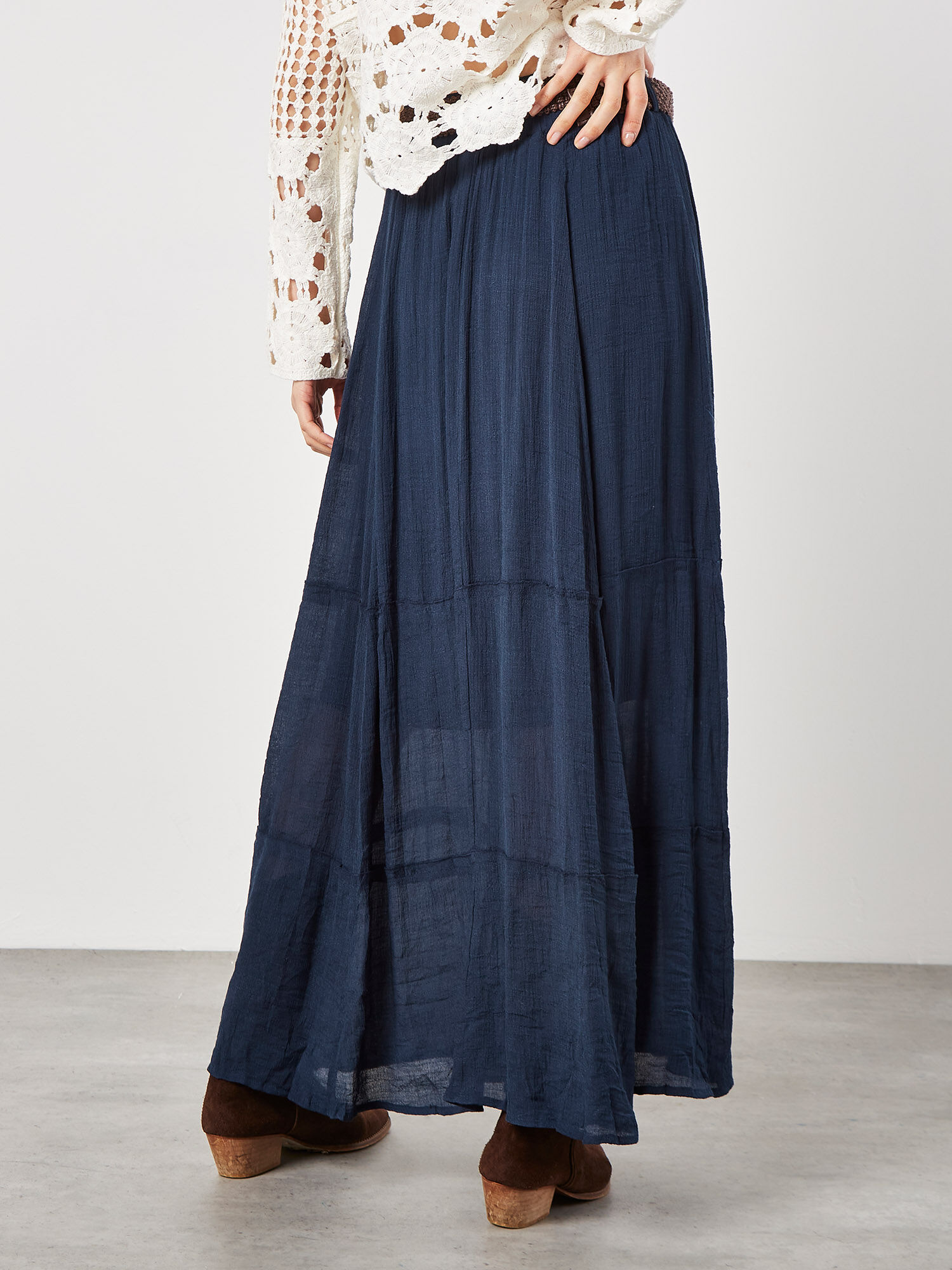 Slub Shimmer Maxi Skirt Apricot Clothing