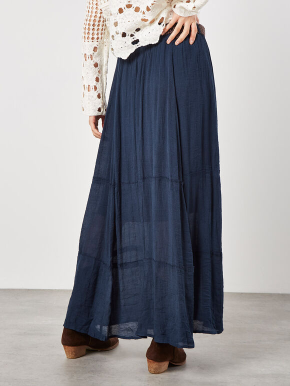 Slub Shimmer Maxi Skirt, Navy, large