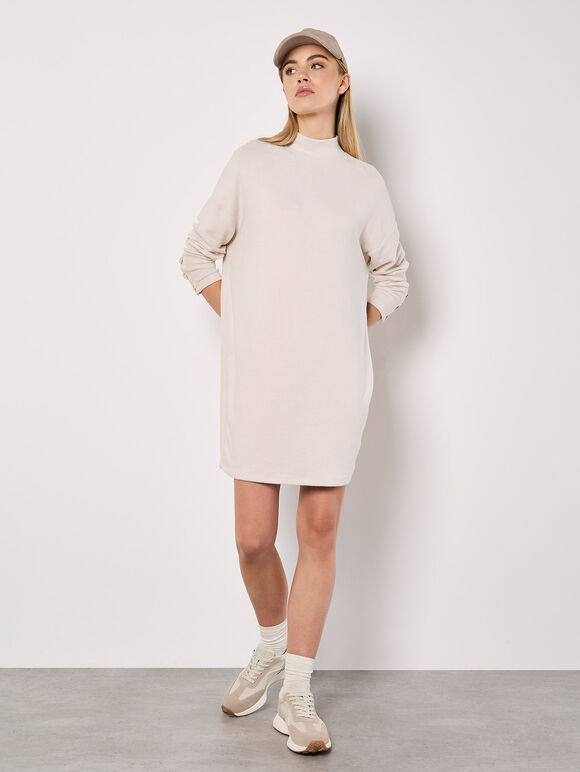 Soft Touch Cocoon Mini Dress, Stone, large
