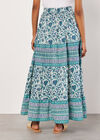 Floral Vine Cotton Tiered Maxi Skirt, Cream, large