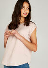 Turn Up Sleeve Tee, Pink, large