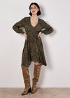 Leopard Hanky Hem Mini Dress, Khaki, large