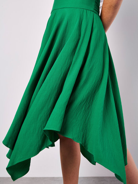 Hanky Hem Belted Midi Skirt, Green, large