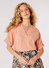 Back Button Detail Oversized Blouse, Coral, large
