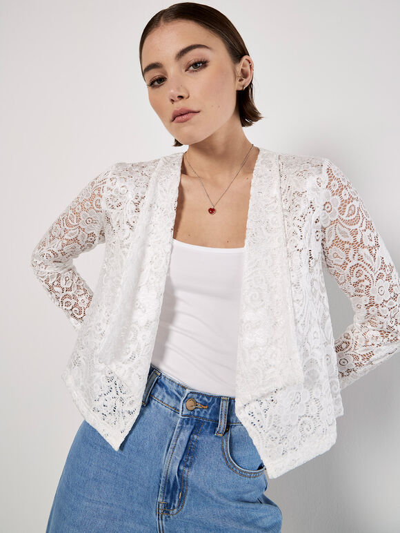 Floral Lace Blazer, White, large