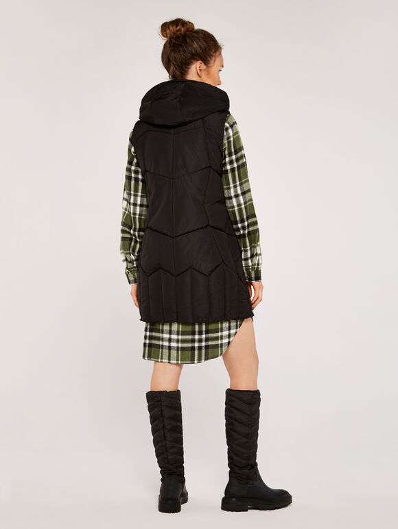 Hooded Zip Puffer Gilet, Black, large
