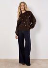 Daisy Embroidered Jumper, Brown, large