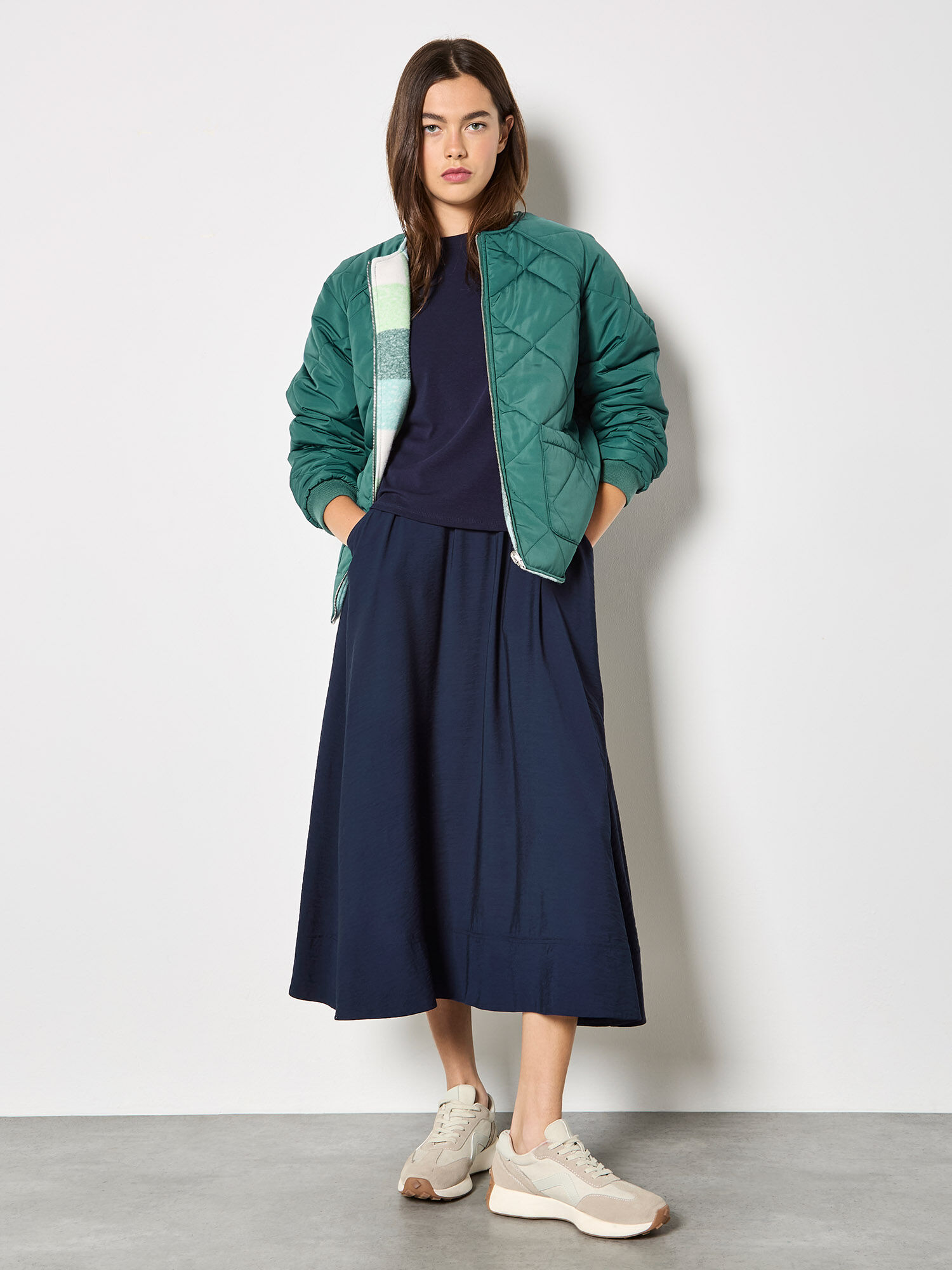 Reversible Check Fleece Quilted Jacket | Apricot Clothing