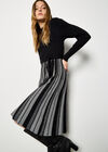 Geometric Stripe Knitted Midi Dress, Black, large