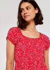 Brush Spot Milkmaid Midi Dress, Red, large
