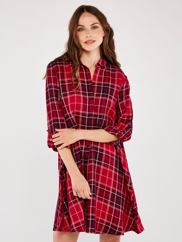 Punk Tartan Shirt Dress, Red, large