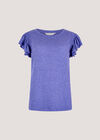 Soft Slub Ruffle Sleeve T-Shirt, Purple, large