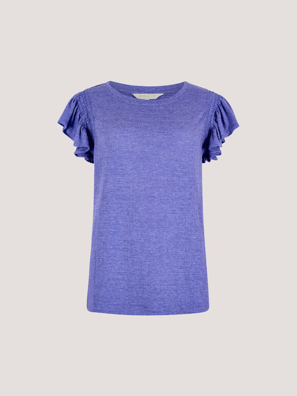 Soft Slub Ruffle Sleeve T-Shirt, Purple, large