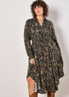 Curve Paisley Floral Shirt Midi Dress, Black, large