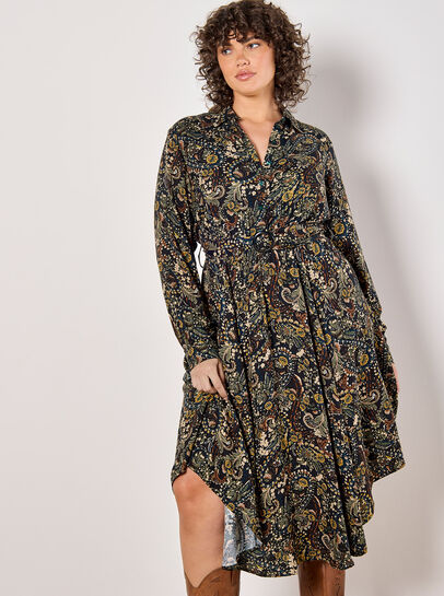 Curve Paisley Floral Shirt Midi Dress