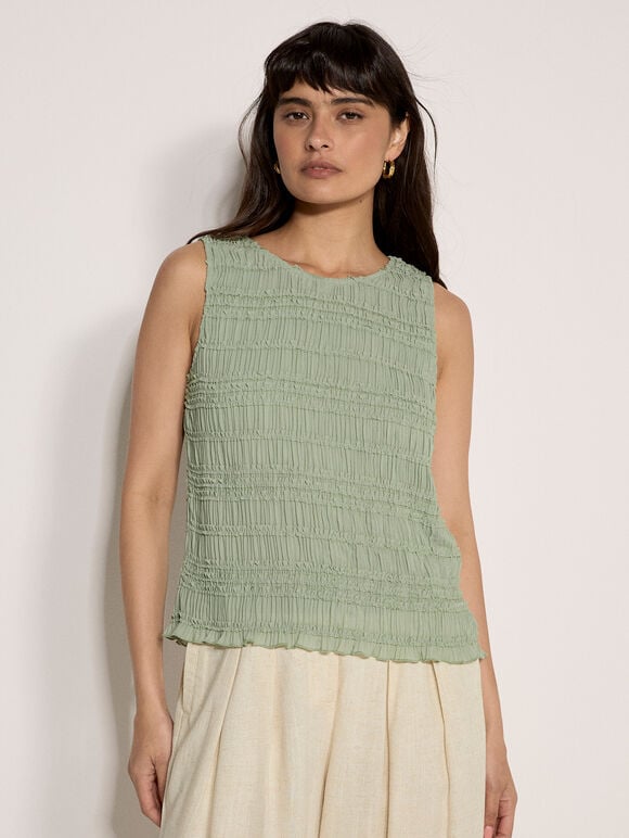 Crinkle Ruffle Chiffon Top, Mint, large