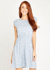Ditsy Silhouette V Back Dress, Sky Blue, large