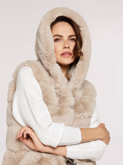 Faux Fur Hooded Longline Gilet
