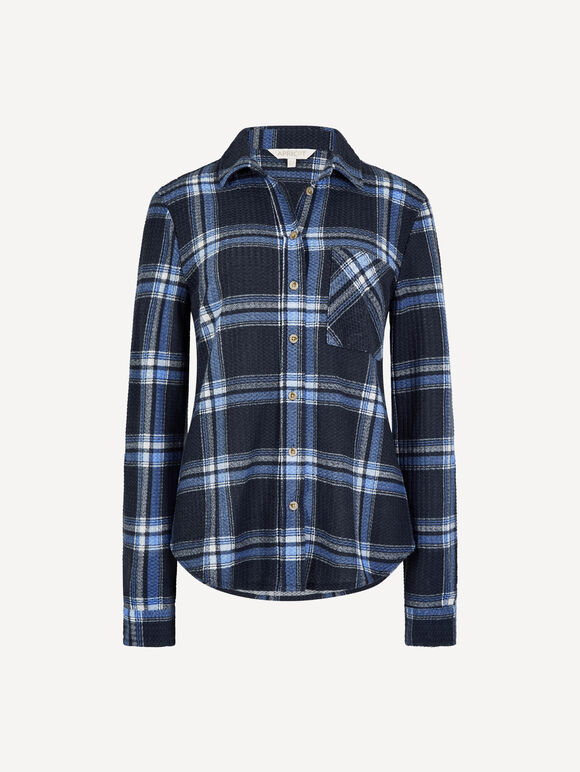 Waffle Knit Classic Check Shirt, Blue, large