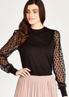 Polka Dot Mesh Sleeve Knit Jumper, Black, large