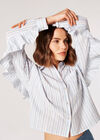 Cotton Stripe Cropped Ruffle Shirt, White, large