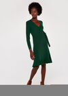 Knit Faux Wrap Ruffle Hem Dress, Green, large