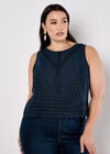 Cotton Lace Bow Top, Navy, large