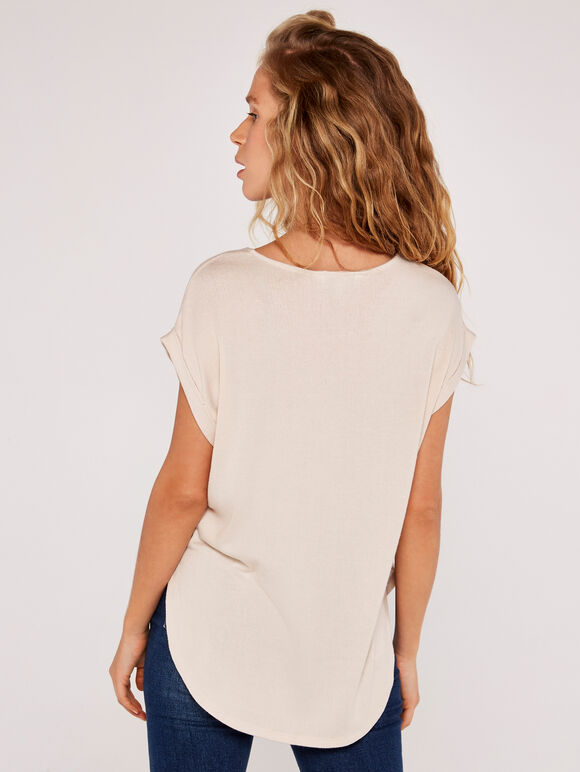 Turn Up Sleeve Top, Stone, large