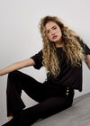 Button Detail Stretch Flare Trousers, Black, large
