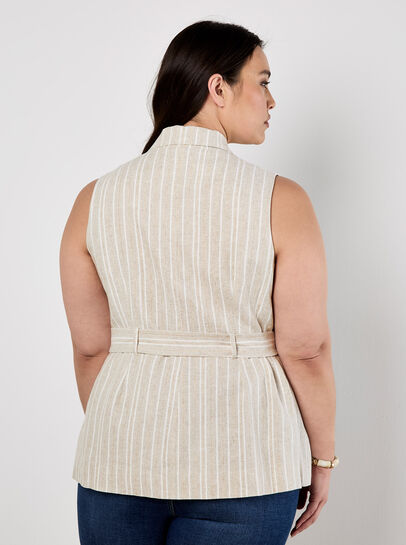Curve Stripe Linen Blend Waistcoat