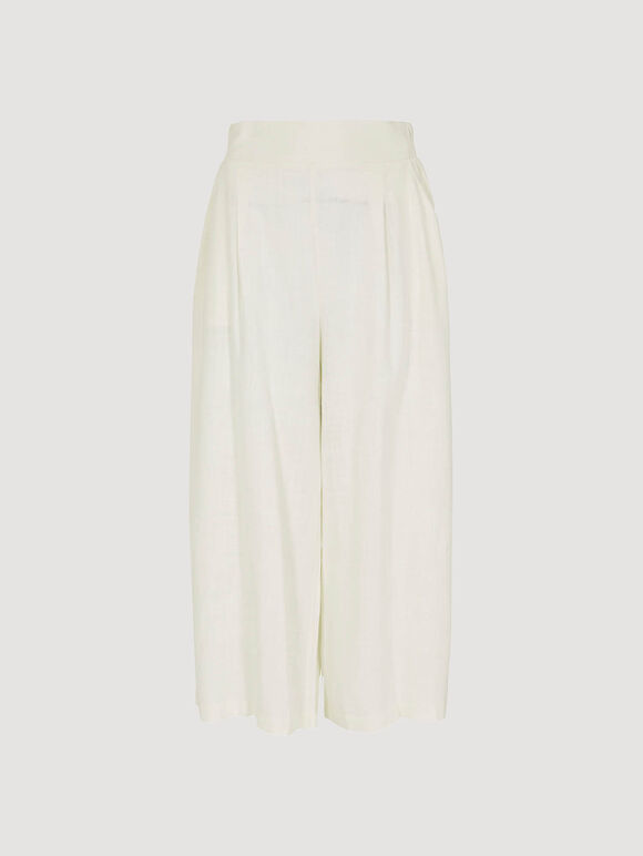 Linen Blend Cropped Palazzo Trousers, White, large