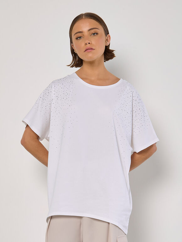 Sparkle Stud Oversized T-Shirt, White, large