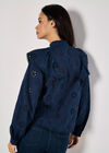 Embroidered Cotton Ruffle Blouse, Navy, large