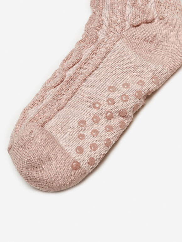 Fluffy Lining Aran Knit Socks, Pink, large