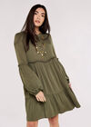 Self Chevron Babydoll Dress, Khaki, large